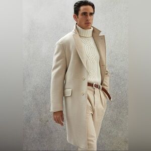 Vtg Pendleton Tan/Cream Trench Coat with Tailored Design and Wool Blend Fabric